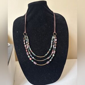 Multi-Strand Beaded Necklace with Brass Accents